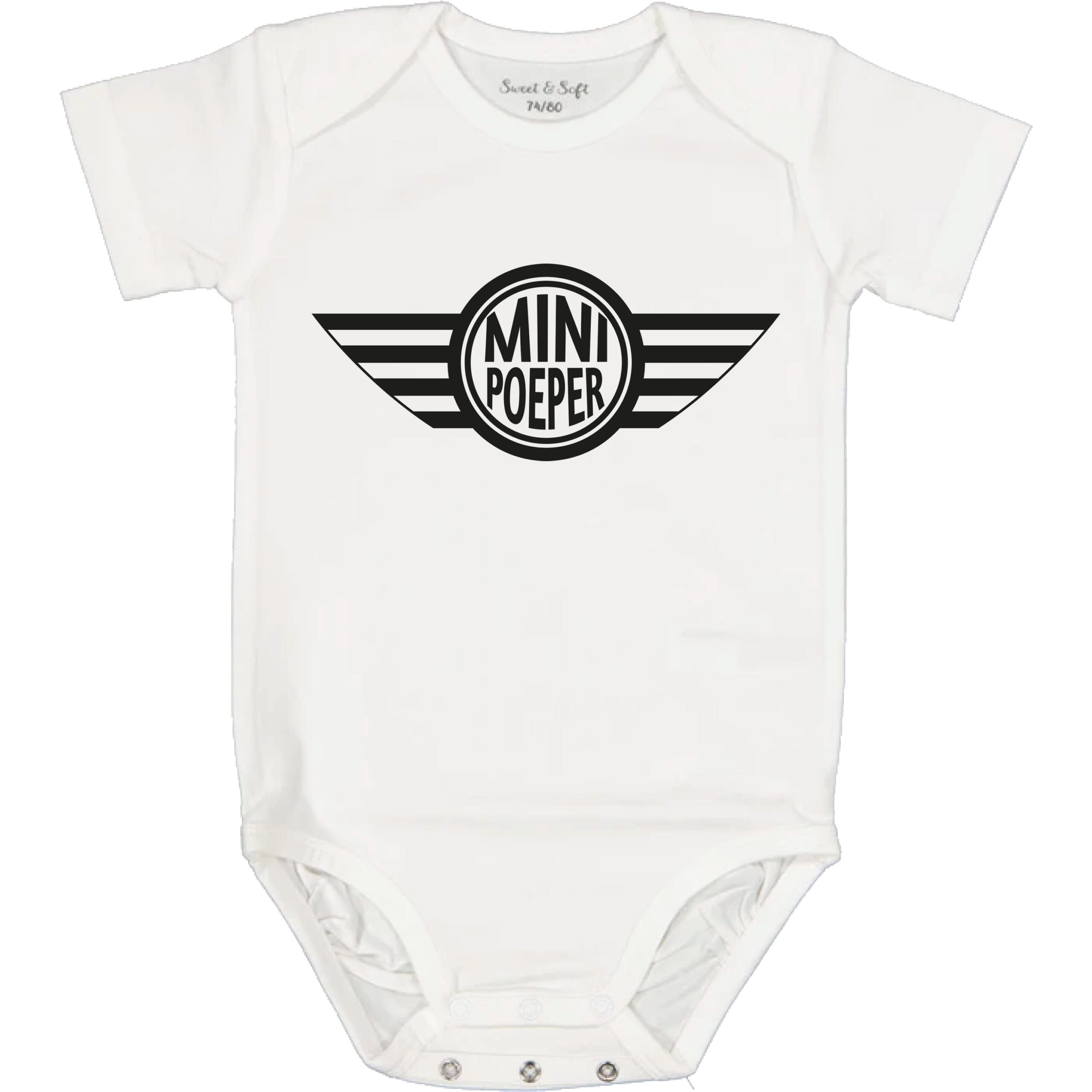 Romper Met het Mini Poeper logo. Verkrijgbaar bij HB-Webshop.com onderdeel van HB-Creations Rijen en Tilburg.
