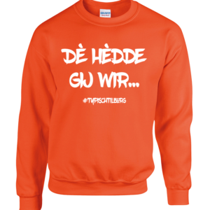 Trotseer elke dag met stijl in ons "Dè hèdde gij wir" sweater van hbwebshop.com. Beschikbaar in diverse kleuren en maten, deze sweater geeft je comfort met een vleugje unieke Tilburgse flair. Voeg de "Dè hèdde gij wir" touch toe aan je kledingkast. Bestel vandaag nog!